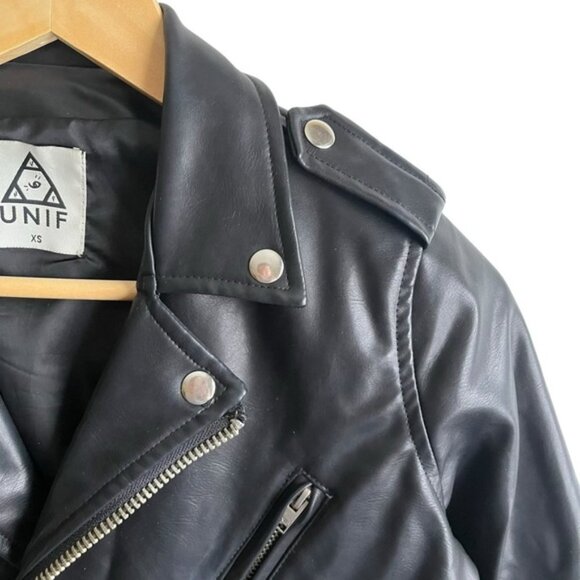 UNIF Vegan Leather Jacket Size XS Solid Black Moto - Picture 6 of 15